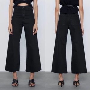 Zara The Marine Straight High Rise Stretch Raw Hem Jeans Size 8